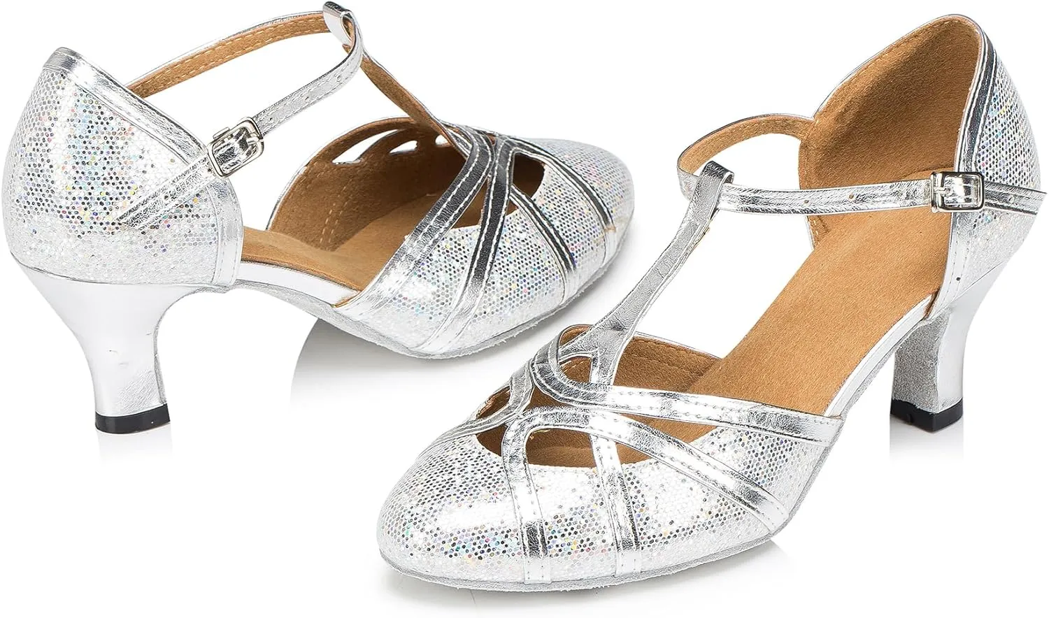 Womens Low Heel Dancing Shoes T-Strap Latin Pumps Party Wedding Heels X2040