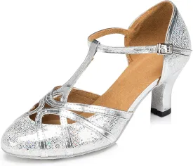 Womens Low Heel Dancing Shoes T-Strap Latin Pumps Party Wedding Heels X2040