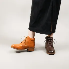 Women's  Low Heel Lace-Up Ankle Martin Boots in Handmade Glossy Leather