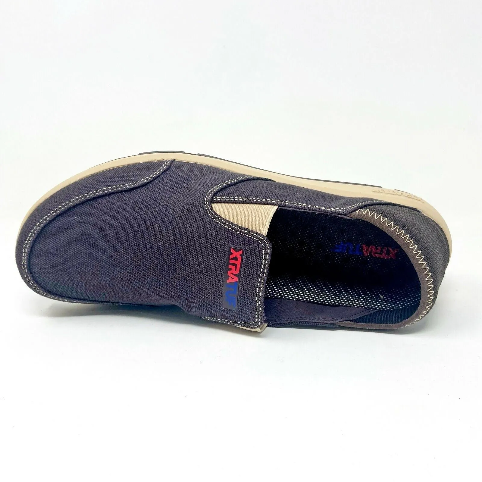 XtraTuf Yellowtail Chocolate Tan Slip Resistant Mens Slip On Canvas Work Shoes